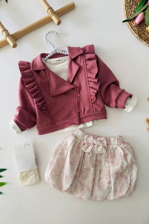 Miniğimin Cicileri Süet Ceketli Balon Etek 4 lü Kız Çocuk Takım - Mor