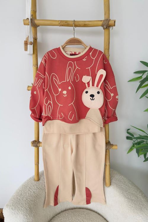 Miniğimin Cicileri Tavşan Figürlü Pamuklu  kız  Bebek 2’li Takım - Kiremit