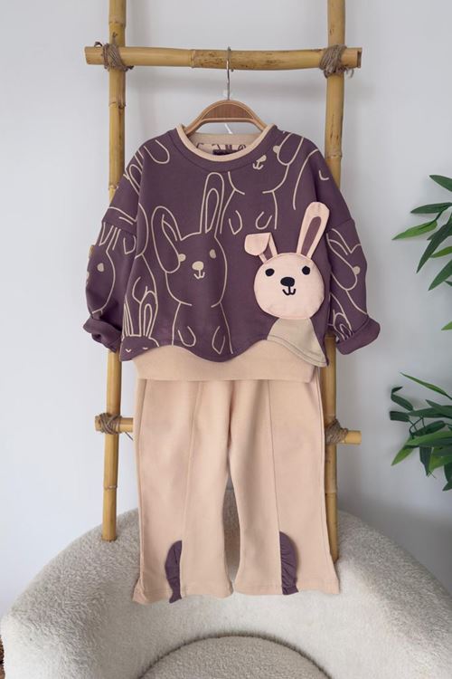 Miniğimin Cicileri Tavşan Figürlü Pamuklu  kız  Bebek 2’li Takım - Mürdüm