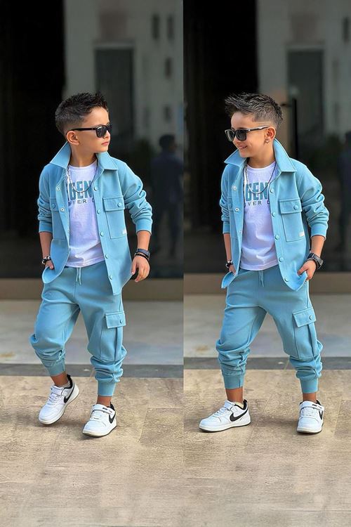 Miniğimin Cicileri Legends Ceketli Erkek Çocuk 3 lü Takım - Buz Mavisi