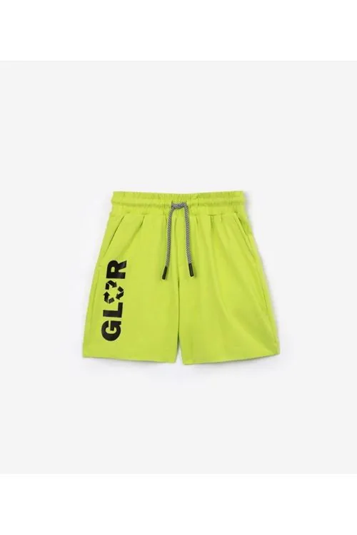 Miniğimin Cicileri Glor Baskılı Geniş Kalıp Unisex Şort - Yeşil