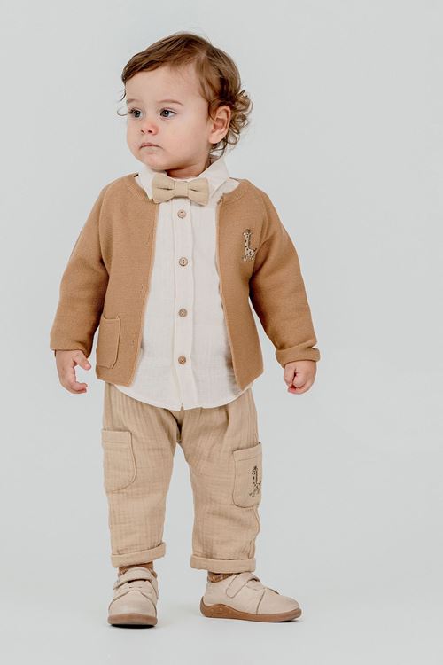 Minigimin Cicileri Zurefa Nakışlı Triko Hırka 4'LÜ Erkek Bebek Takım - Kahverengi