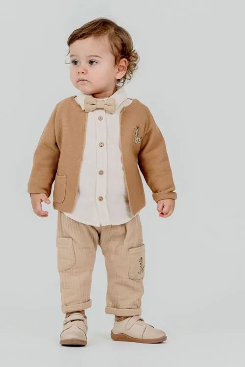 Minigimin Cicileri Zurefa Nakışlı Triko Hırka 4'LÜ Erkek Bebek Takım - Kahverengi