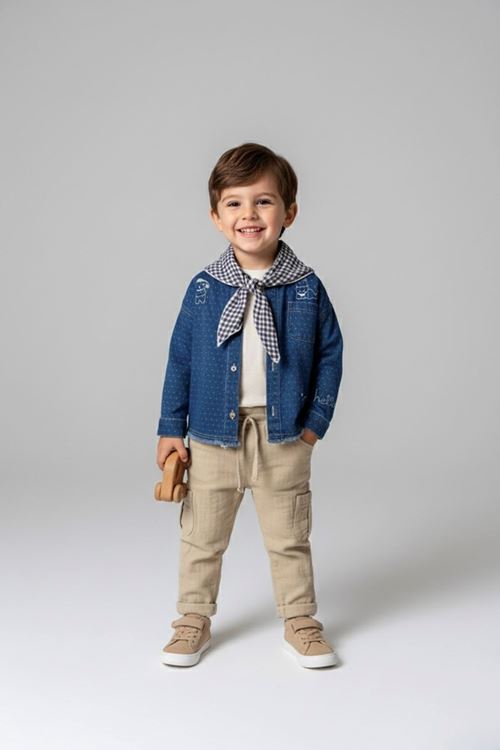 Minigimin Cicileri Sevimli Figürlü Denim Gömlek 4'LÜ Erkek Çocuk Takım - Açık Mavi