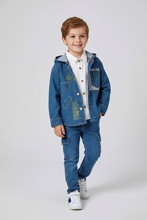 Miniğimin Cicileri Kapüşonlu Kot Ceket, Gömlek ve Kargo Pantolon Erkek Çocuk Takımı - Yeşil