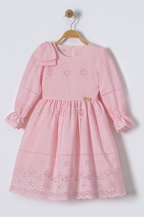 Minigimin Cicileri Brode Nakış Detaylı Kız Çocuk Elbise - Pembe