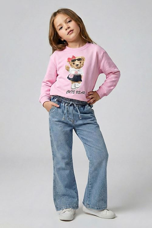 Minigimin Cicileri Taşli Pantolon Kız Çocuk Büyük Yaş - Açık Mavi