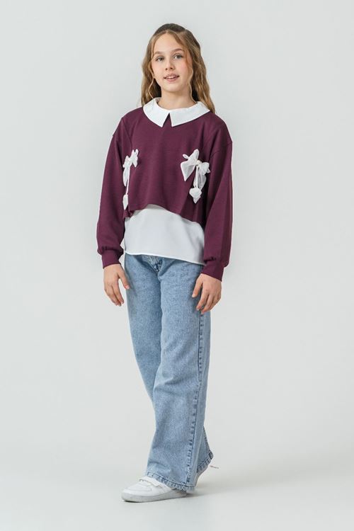 Minigimin Cicileri İnci Kurdela Detaylı 3 Lü Kız Çocuk Takım - Mor