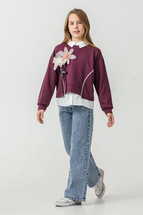 Minigimin Cicileri 3 D Çiçek Detaylı 3 Lü Kız Çocuk Takım - Mor