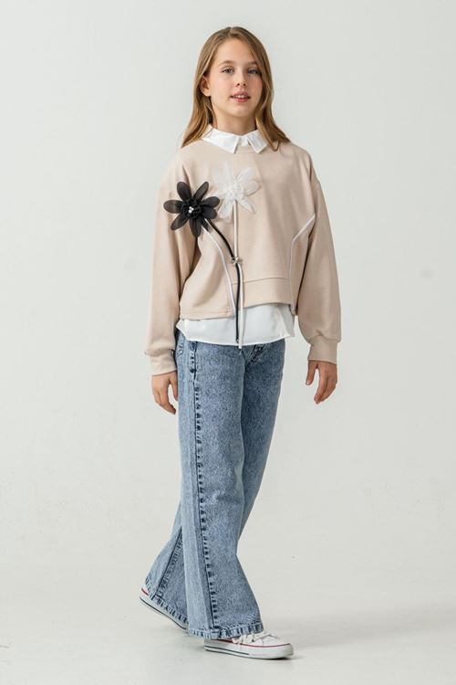 Minigimin Cicileri 3 D Çiçek Detaylı 3 Lü Kız Çocuk Takım - Bej