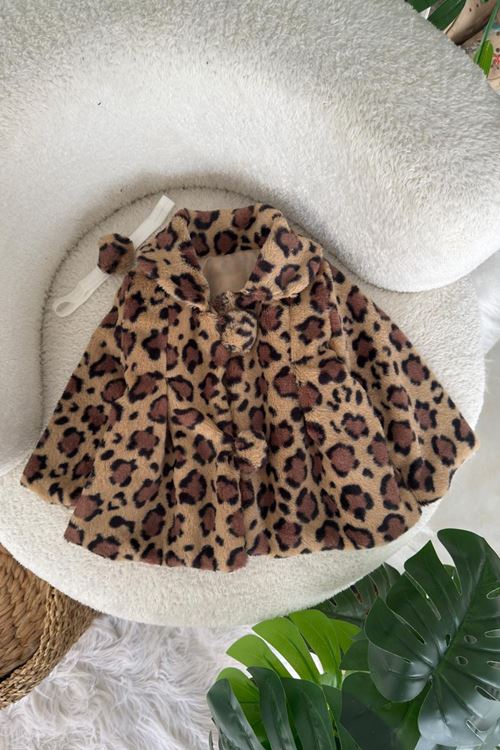 Miniğimin Cicileri Leopar Astarlı Kız Bebek Ceket - Kahve