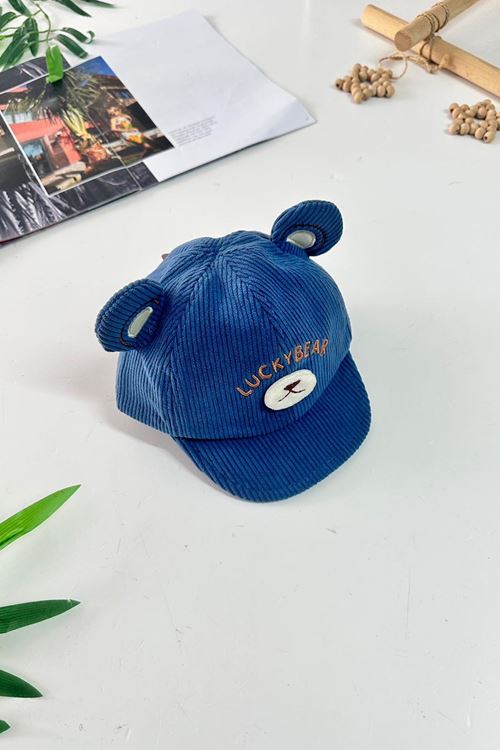 Miniğimin Cicileri Figürlü Keten  1-3 Yaş Şapka - Mavi