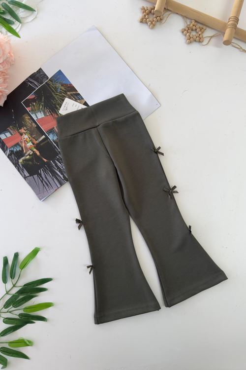 Miniğimin Cicileri Fiyonk Detaylı Kız Çocuk Esnek Tayt - Haki