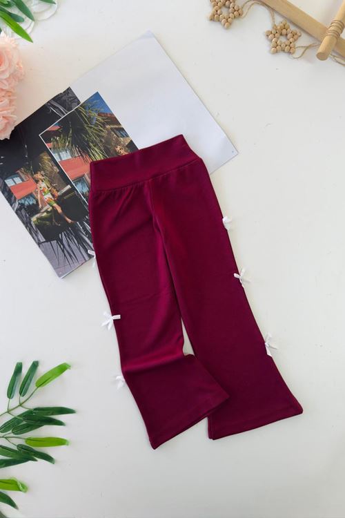 Miniğimin Cicileri Fiyonk Detaylı Kız Çocuk Esnek Tayt - Bordo