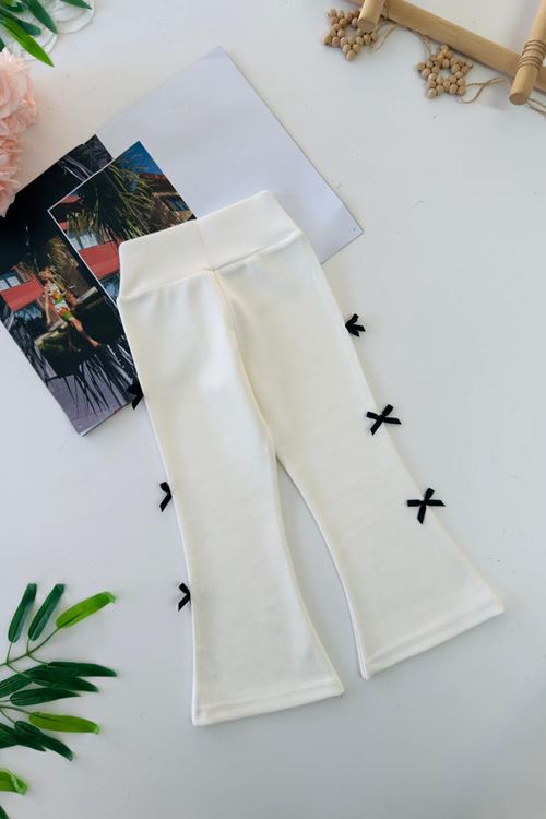 Miniğimin Cicileri Fiyonk Detaylı Kız Çocuk Esnek Tayt - Beyaz