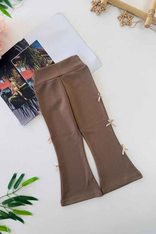 Miniğimin Cicileri Fiyonk Detaylı Kız Çocuk Esnek Tayt - Toprak