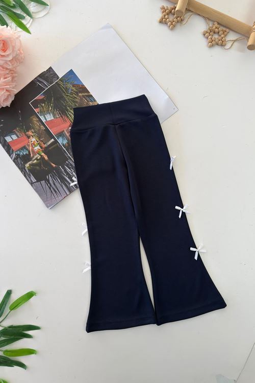 Miniğimin Cicileri Fiyonk Detaylı Kız Çocuk Esnek Tayt - Lacivert