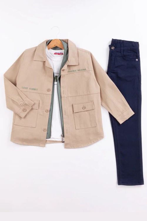 Miniğimin Cicileri (9-12) Look İşlemeli Erkek Çocuk 4 lü Takım - Bej