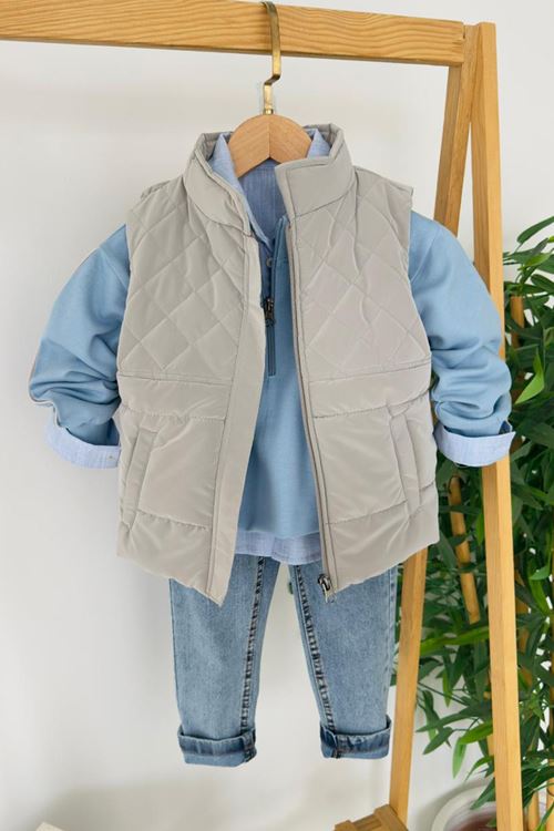 Miniğimin Cicileri Kapitone Şişme Yelekli Spor 4 lü Gömlekli Erkek Çocuk Takım - Duman