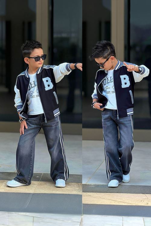 Miniğimin Cicileri B Panç İşleme Detaylı Kolej 3 lü Erkek Çocuk Takım - Siyah