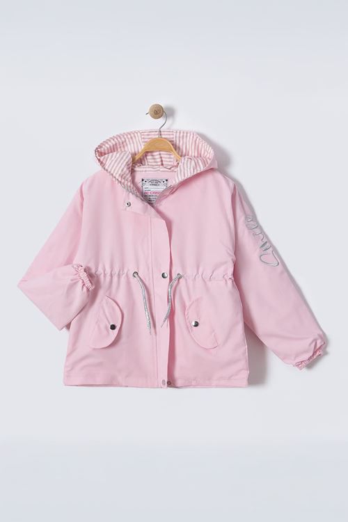 Miniğimin Cicileri Kolu Smile İşlemeli Astarlı Kız Çocuk Yağmurluk - Pembe