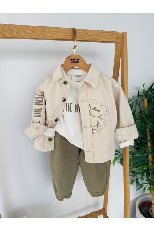 Miniğimin Cicileri The Best İşlemeli Bear Detaylı Erkek Çocuk 3 lü Pamuklu Takım - Yeşil