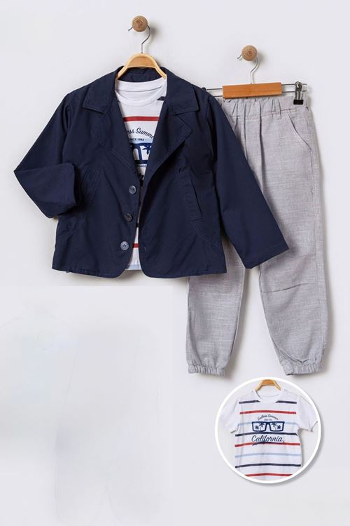 Miniğimin Cicileri California Baskılı Tişörtlü Ceketli Erkek Çocuk 3’lü Takım - Lacivert