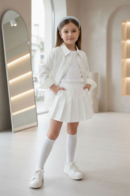 Miniğimin Cicileri Büyük Kalp Taş Desenli Kız Çocuk Gömlek - Ekru