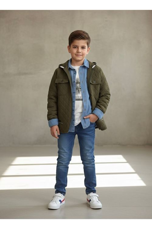 Miniğimin Cicileri (9-12) Kapitone İşlemeli Kapüşonlu Erkek Çocuk 4 lü Takım - Yeşil