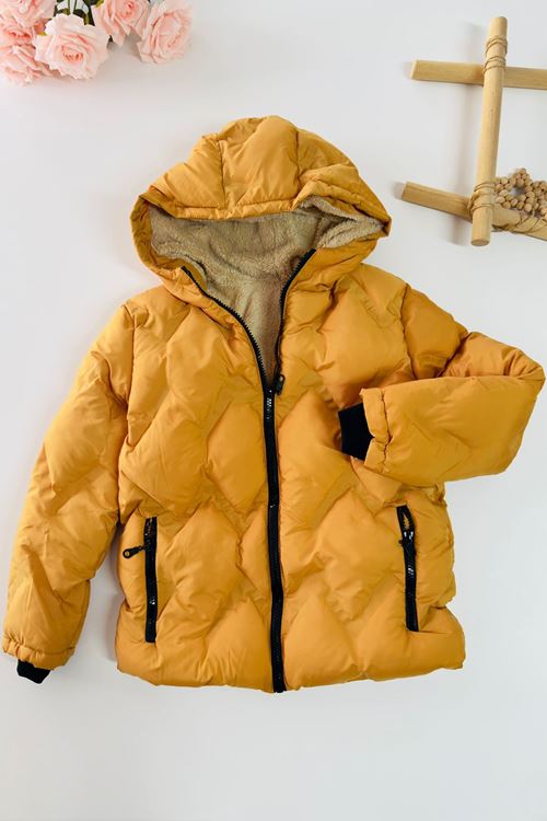 Miniğimin Cicileri İçi Kürklü Kışlık Erkek Çocuk Mont - Hardal