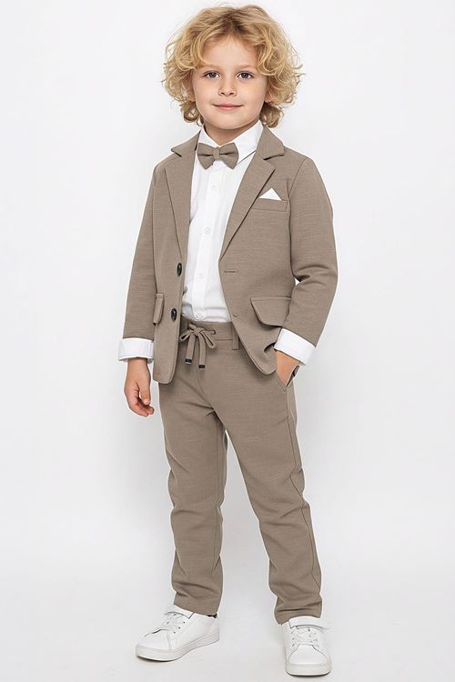 Miniğimin Cicileri Papyonlu Ceketli Gömlekli Erkek Çocuk 3'lü Takım - Kahverengi