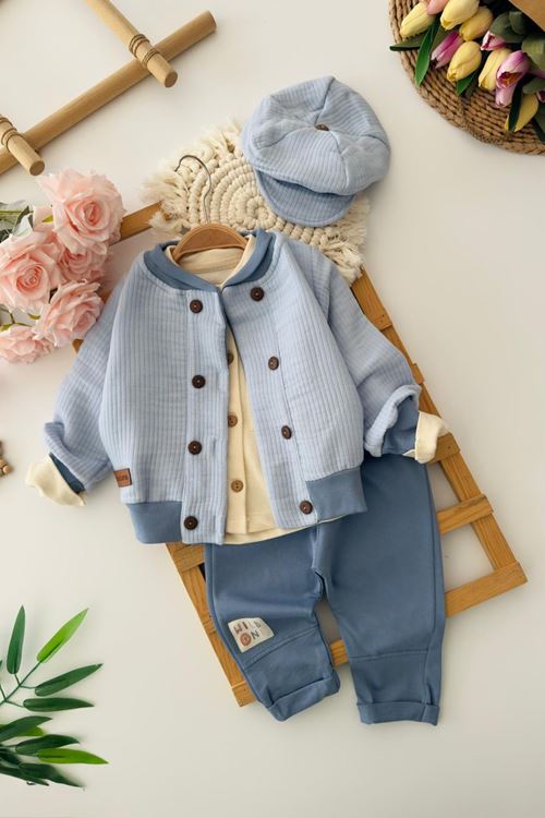 Miniğimin Cicileri Wild One Erkek Bebek 3’lü Pamuklu Ceketli Takım - Açık Mavi