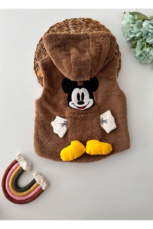 Miniğimin Cicileri Mcky 3d Pelüş Kapüşonlu Yelek - Kahverengi
