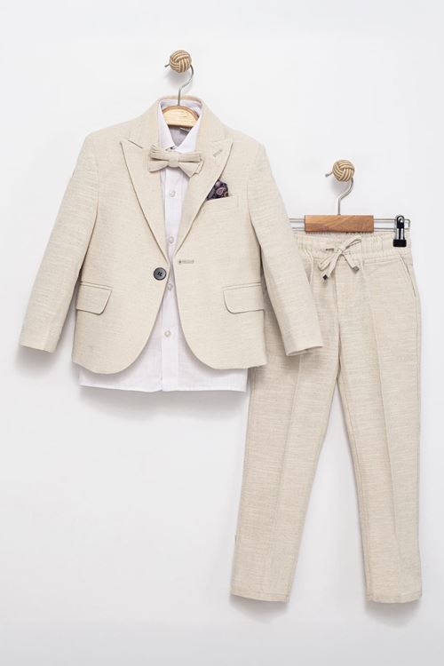 Miniğimin Cicileri Papyonlu Erkek Çocuk Takım Elbise 4’lü Set - Krem