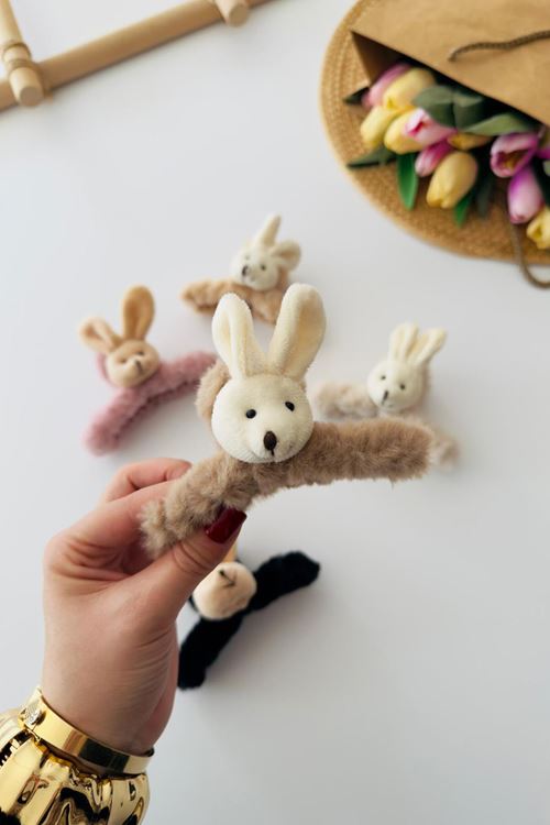 Miniğimin Cicileri Tavşan Figürlü Kız Çocuk Peluş Mandal Toka - Kahverengi