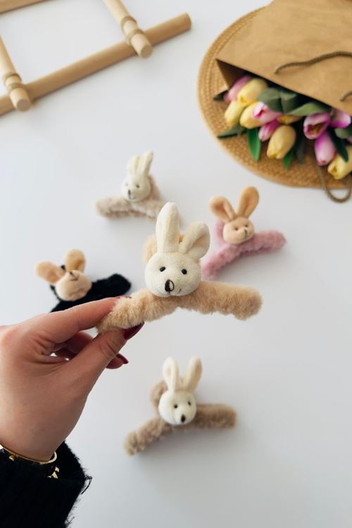 Miniğimin Cicileri Tavşan Figürlü Kız Çocuk Peluş Mandal Toka - Camel