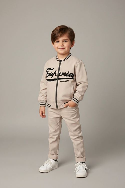 Miniğimin Cicileri (1-4 Yaş) Kolej Yaka Ceketli  Erkek Çocuk 3 Lü Takım - Vizon