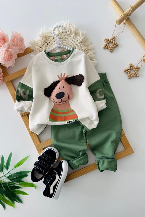 Miniğimin Cicileri Stay Cool Köpek Desenli Erkek Bebek Kışlık Takım - Haki