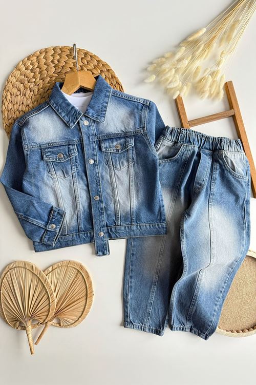 Miniğimin Cicileri Asimetrik Kot Detaylı Erkek Çocuk 3 lü Takım - Mavi