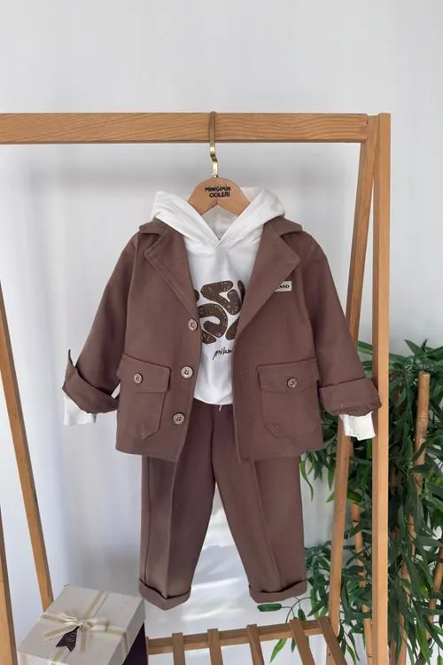 Miniğimin Cicileri Babyland Ceketli Erkek Çocuk 3’lü Kombin Takım - Kahverengi
