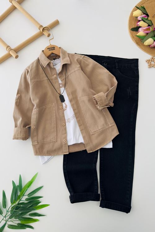 Miniğimin Cicileri Kolyeli Gömlekli 4 lü Erkek Çocuk Takım - Taş