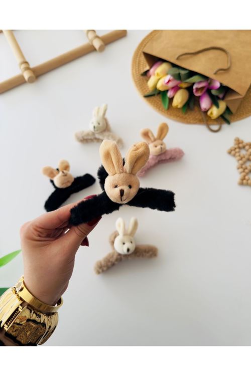 Miniğimin Cicileri Tavşan Figürlü Kız Çocuk Peluş Mandal Toka - Siyah