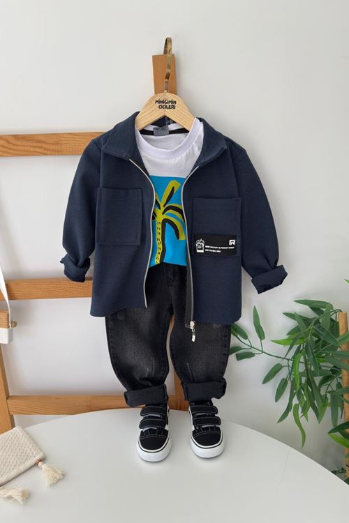 Miniğimin Cicileri Çift Cepli Ceketli Kotlu Erkek Çocuk 3 lü Takım - Lacivert