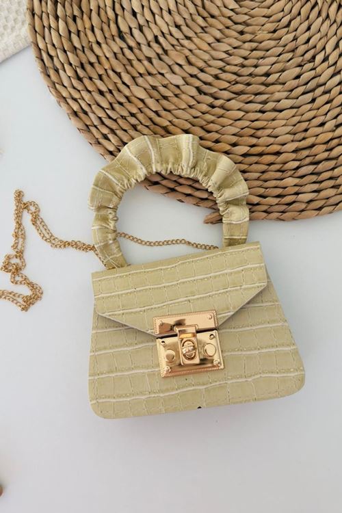 Miniğimin Cicileri Deri Görünümlü Kroko Desenli Çocuk Çapraz Çanta - Krem