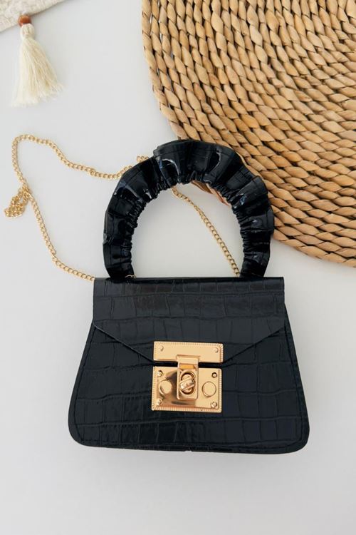 Miniğimin Cicileri Deri Görünümlü Kroko Desenli Çocuk Çapraz Çanta - Siyah