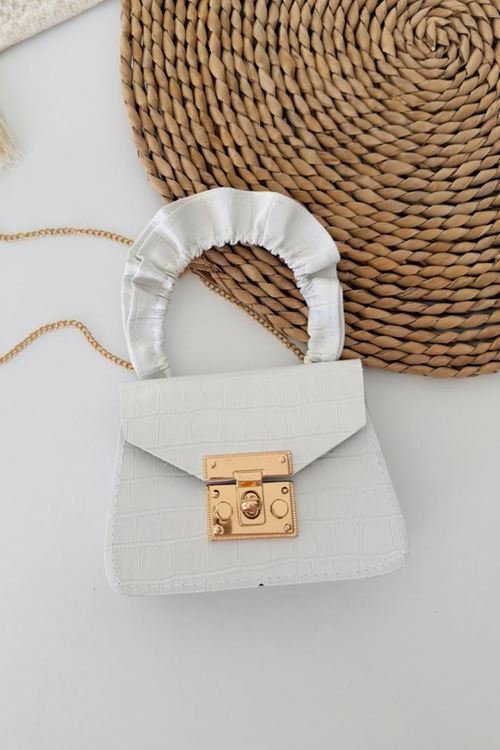Miniğimin Cicileri Deri Görünümlü Kroko Desenli Çocuk Çapraz Çanta - Beyaz