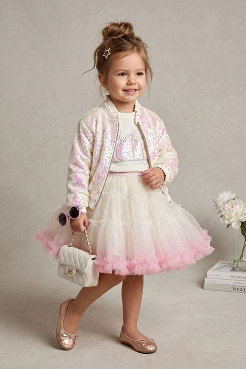 Miniğimin Cicileri Işıltılı Payet Ceketli Prenses Tütü Elbise 3 lü Takım - Pembe