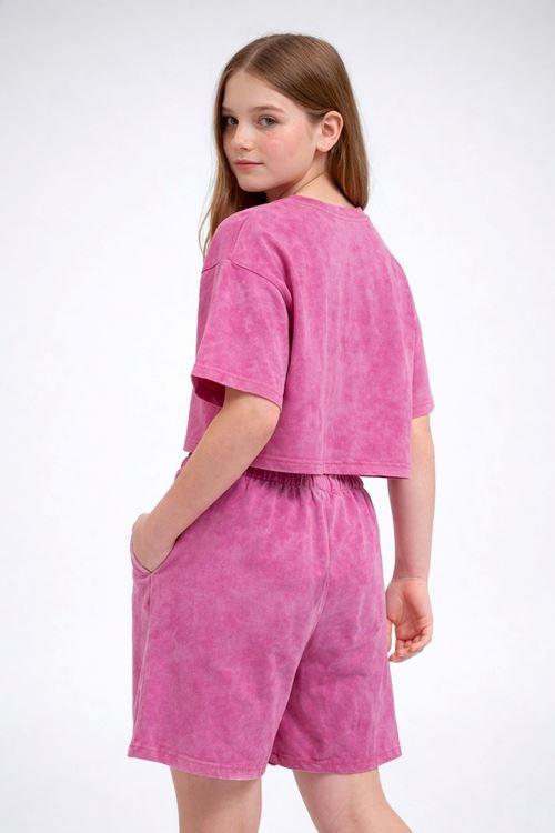 Miniğimin Cicileri 6-16 Yaş Kompak Yıkamalı Şortlu Düz Kız Çocuk Takım - Fuşya