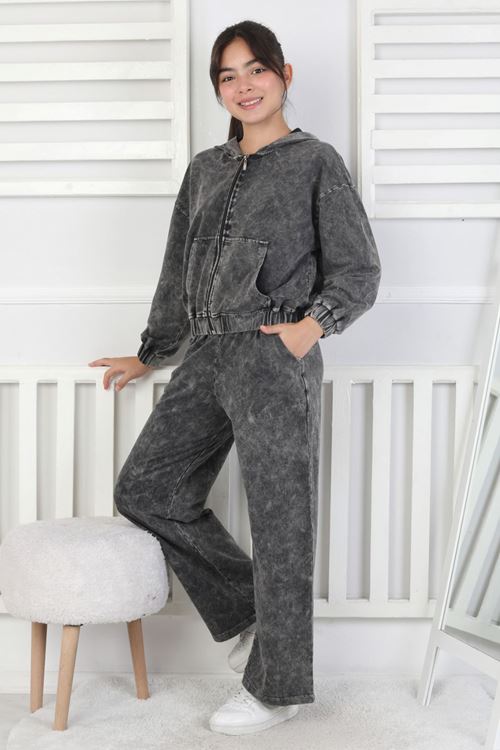 Miniğimin Cicileri 6-9 Yaş Fermuarlı Yıkamalı Kız Çocuk 2li Takım - Siyah