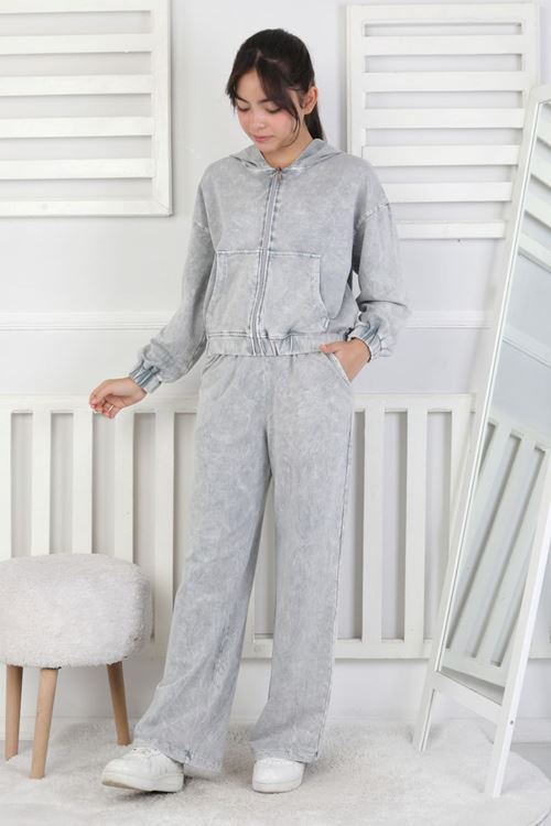 Miniğimin Cicileri 6-9 Yaş Fermuarlı Yıkamalı Kız Çocuk 2li Takım - Gri